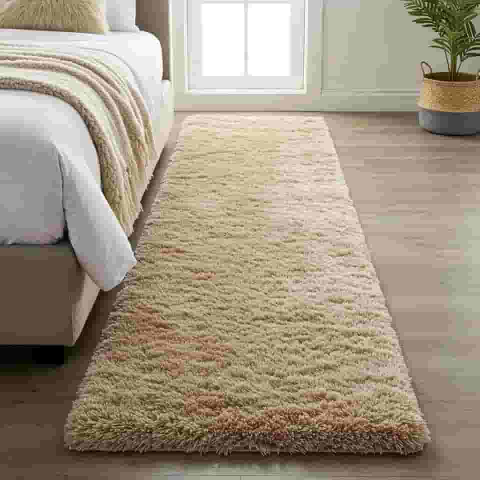Tapete Passadeira Peludo 2,00 × 0,60 m – Shaggy Super Peludo Felpudo, Antiderrapante, Antialérgico, 100 % Poliéster, Alta Maciez para Quarto, Sala, Corredor (Bege)