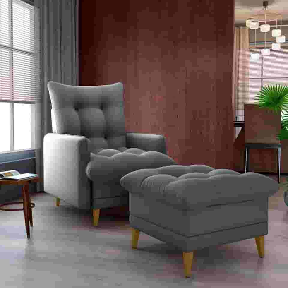 Poltrona Do Papai Reclinável Confortável Com Puff Veludo Cinza