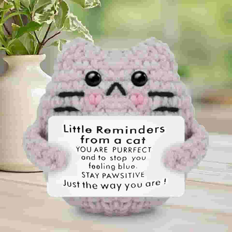 Gato de crochê fofo e engraçado feito à mão, presentes inspiradores e colegas para homens, decoração animal positiva, dia dos namorados, enfeites de aniversário