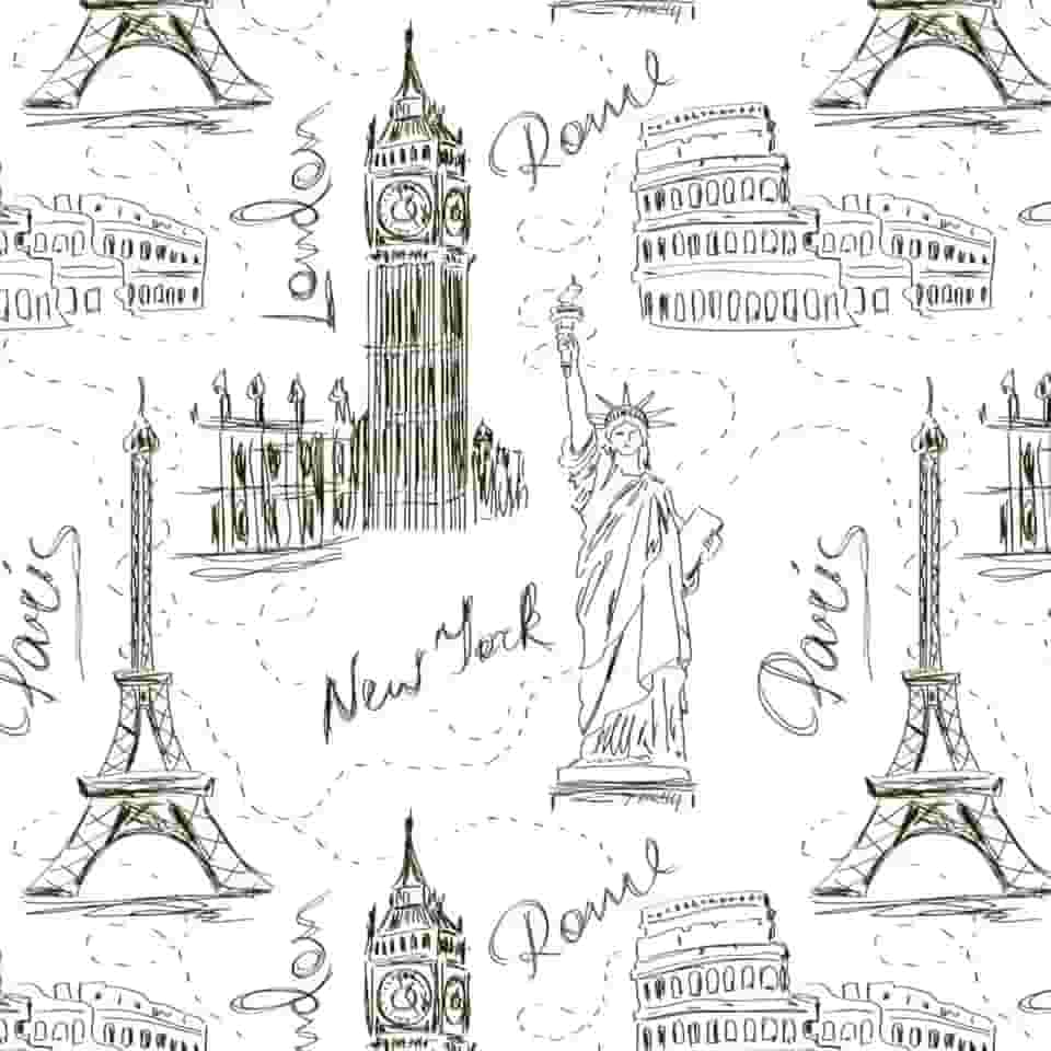 Papel De Parede Adesivo Volta Ao Mundo New York London Paris