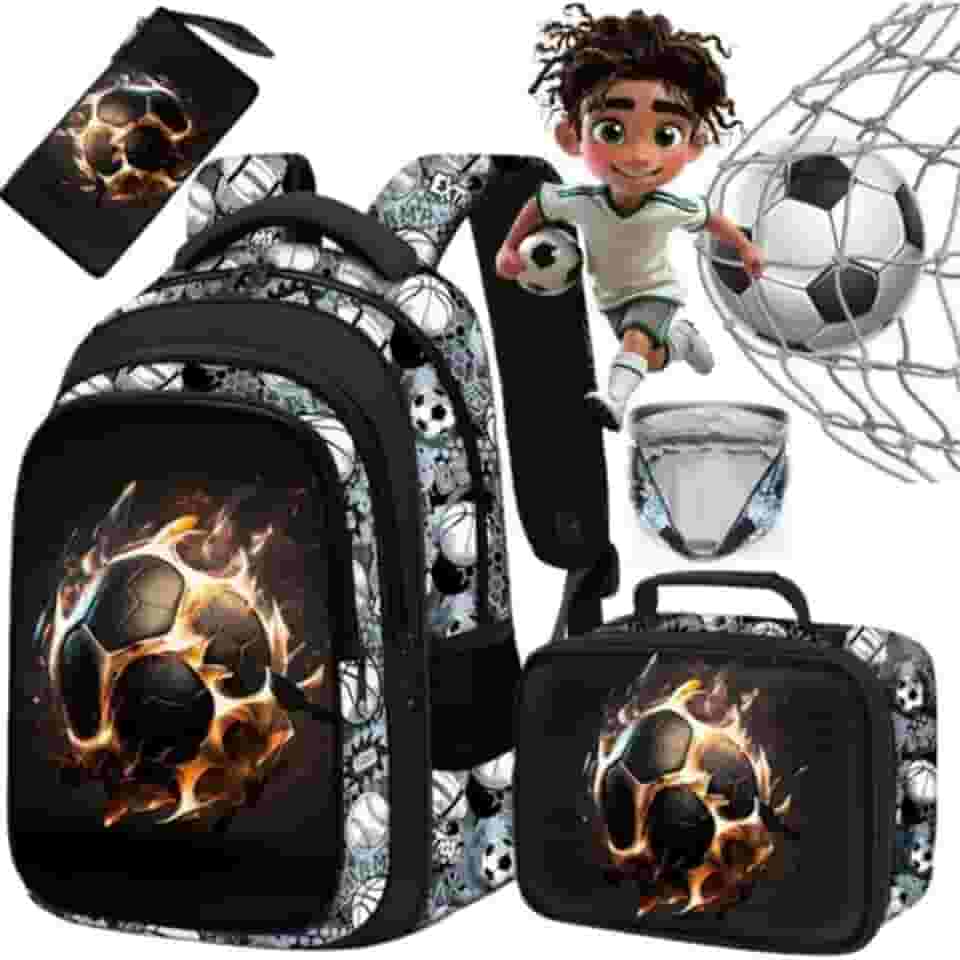 NOVEVE Mochila Escolar Infantil Reforçada Impermeavel Bolsa Menino 3D Futebol