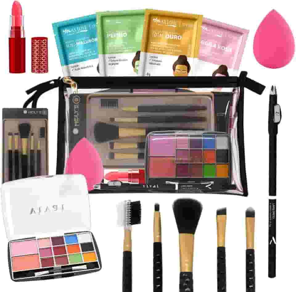 Kit de maquiagem e completo com estojo sombras e pincéis para mulher, esposa, adolescente (Base Clara)