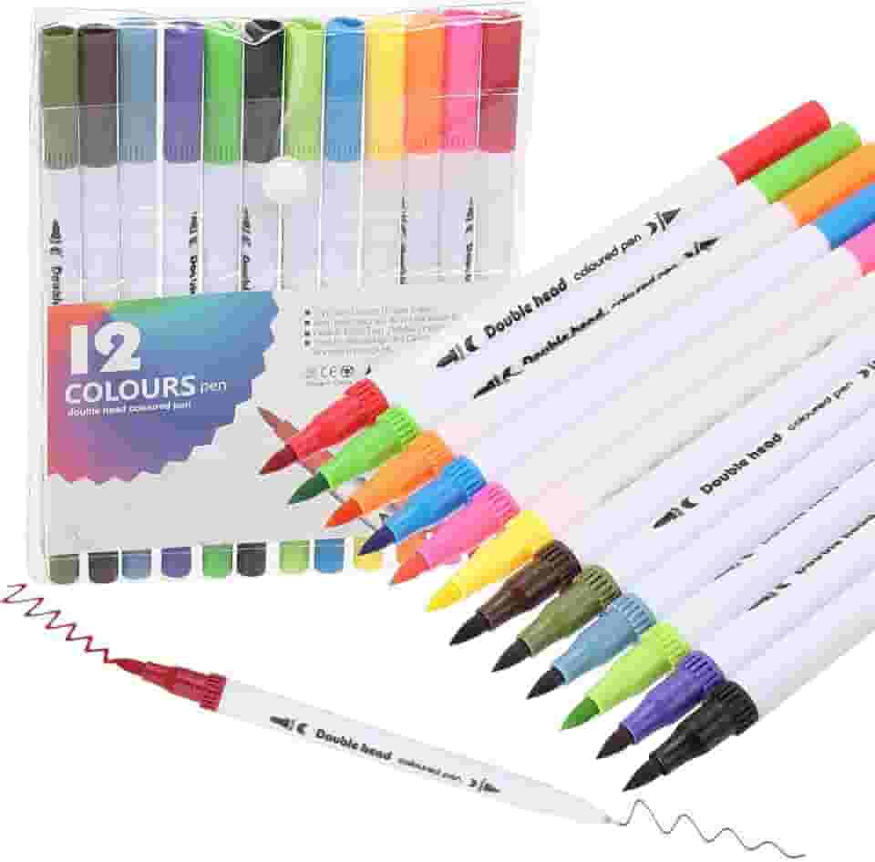 Caneta Brush Pen Ponta Dupla Kit 24 Cores 2 em 1 – Pincel e Fina – Canetinha Colorida para Lettering, Caligrafia, Desenho, Colorir e Uso Escolar (12)