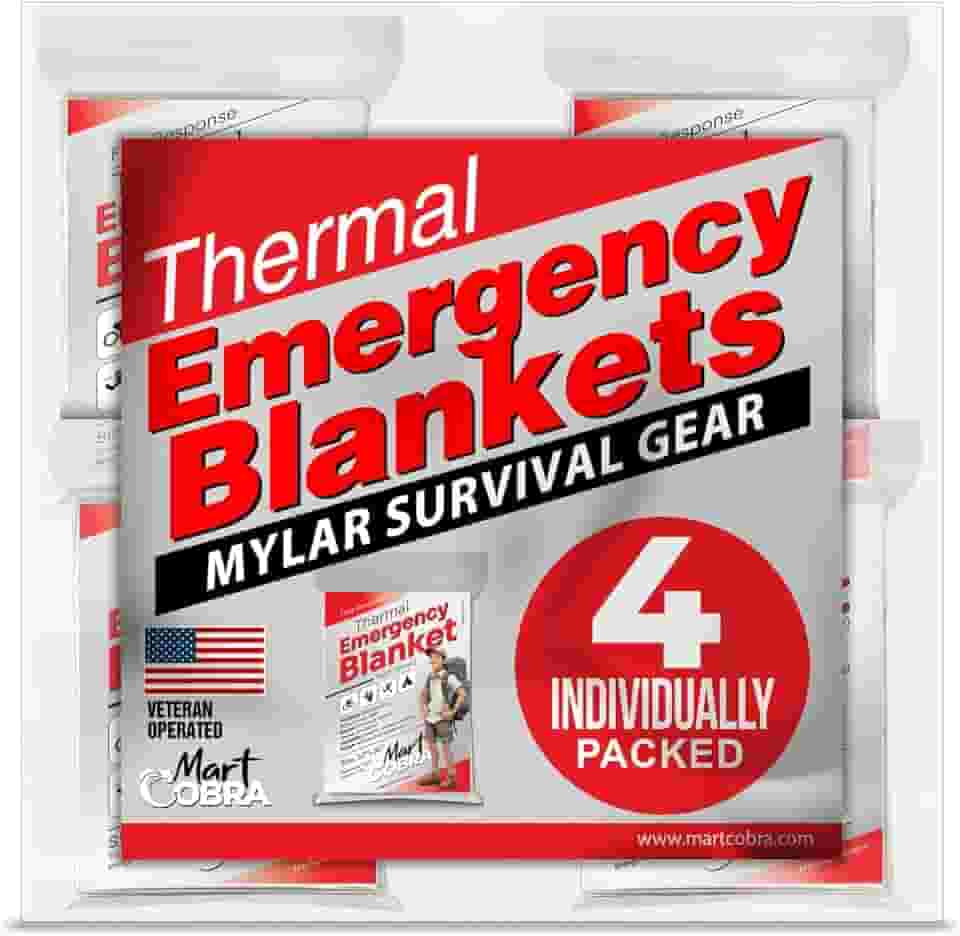 Cobertor de emergência, pacote com 4, cobertores de Mylar, equipamentos e suprimentos de sobrevivência, reutilizáveis, térmicos, itens essenciais de caça, primeiros socorros, carro, kit de emergência