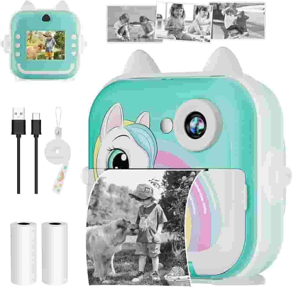 Câmera Fotográfica Infantil, Máquina Fotográfica Instantânea Portátil 20MP 1080P, Tela 2,4", Zoom 6X, Impressão Térmica 200 dpi, Vídeo, Time Lapse, Jogos, com Papel de Impressão – Azul