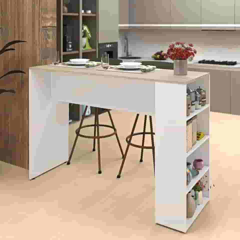 Bancada Cozinha Americana Gourmet com Prateleiras Carvalho