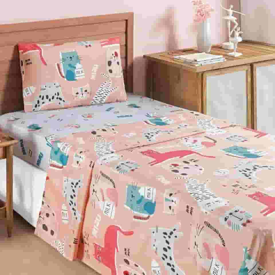 Jogo de Cama Solteiro Infantil 03 Peças Bouti Kids Gatinha