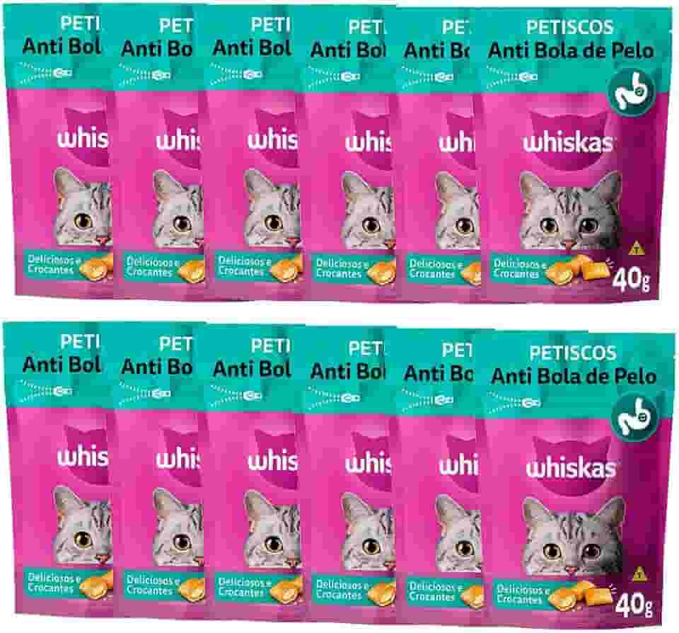 Caixa 12un Petisco Whiskas Temptations Anti Bola De Pelo Gatos Adultos 40g