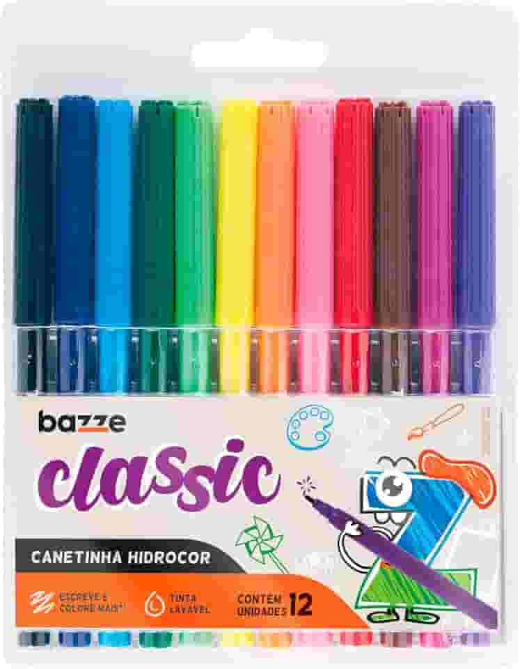 Bazze Hidrocor - Ponta Fina Classic, 12 Cores