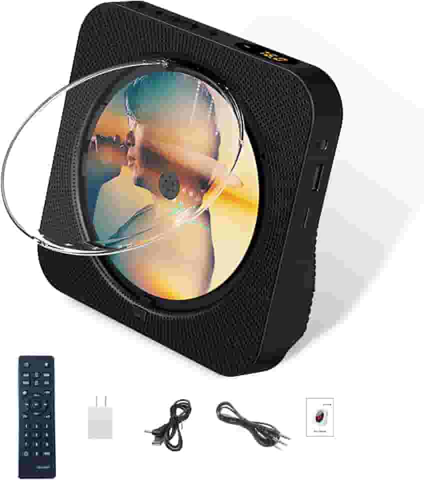 110-220V Portátil Bluetooth 5.1 Desktop CD Player com alto-falantes de som HiFi, controle remoto, capa protetora contra poeira, display LED, rádio FM, USB, AUX para casa, crianças (Preto)