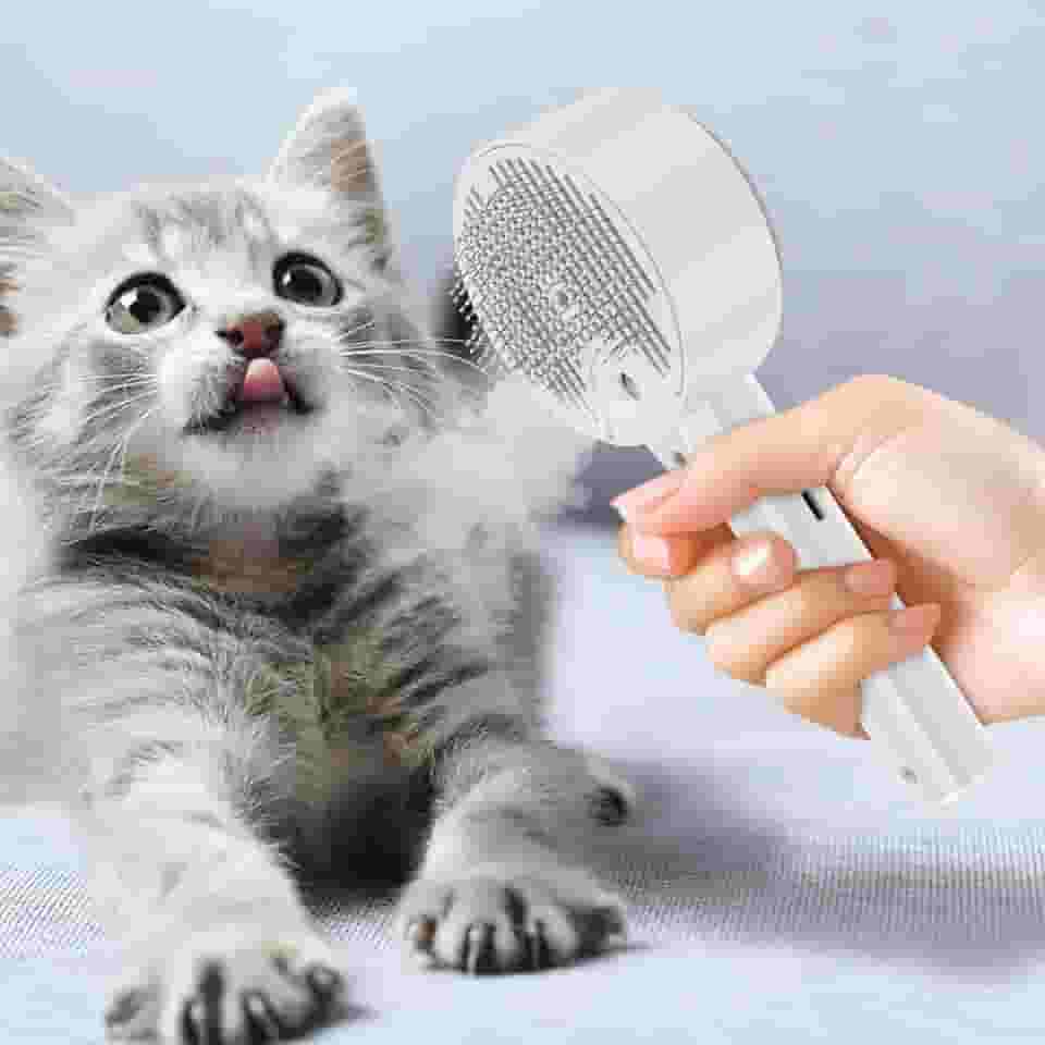 Escova para gatos com vapor, versátil para derramamento a vapor, escovas ajustáveis para animais de estimação, kit de cuidados com gatos e cães fácil de usar com botões de liberação para seus animais