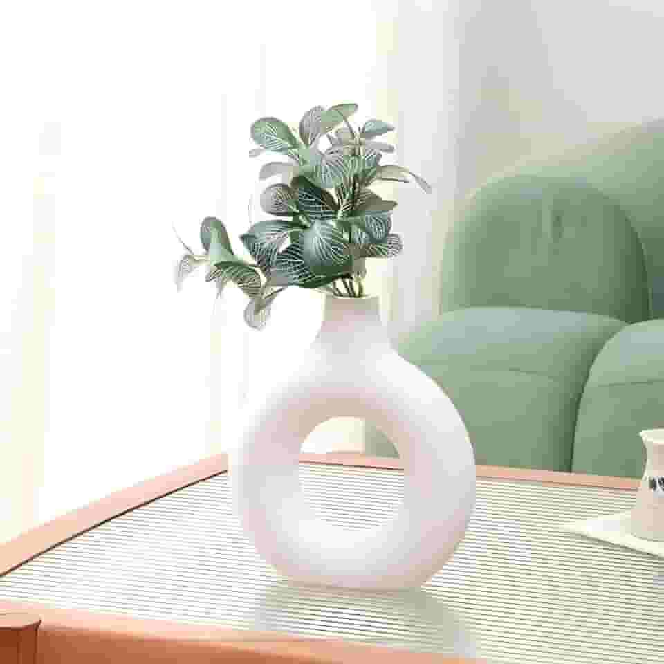 Vaso de flores circular, vaso branco, decorativo, vazado, estético, decoração para sala de estar, quarto, prateleira, detalhes de decoração de casa