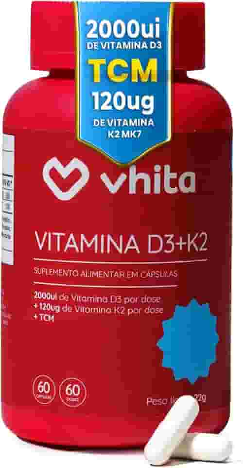 Vhita Suplemento com Vitamina D3 K2 e TCM, 200ui, Suporte Ósseo e Imunológico, 60 Cápsulas