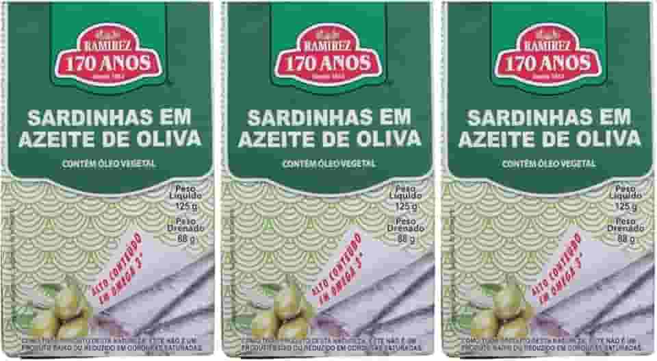3X Sardinha Portuguesa em Azeite de Oliva Extravirgem - Rico em Ômega 3 - RAMIREZ -125g - Tampa Abre Fácil.
