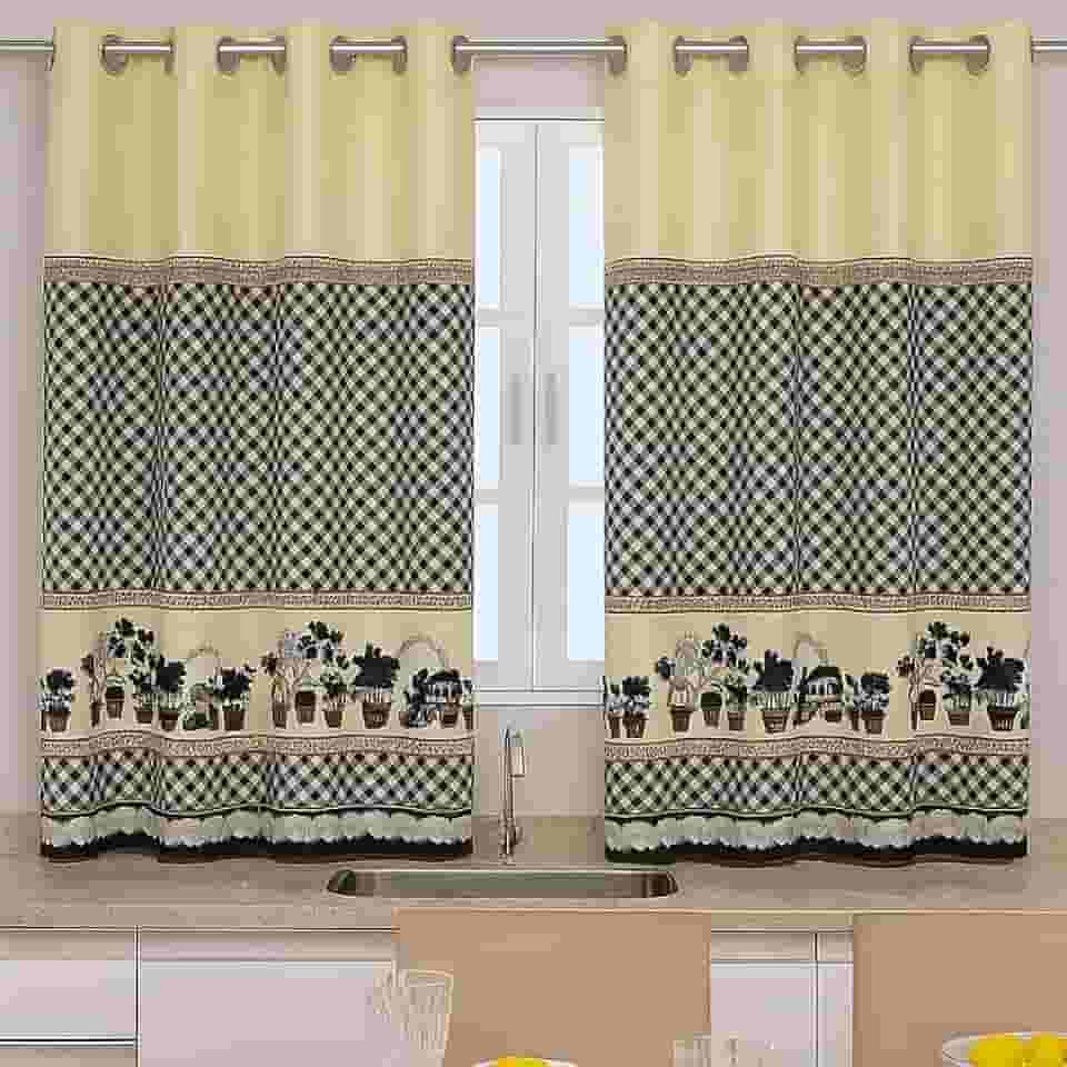 Cortina Cozinha Oxford 2,00x1,40 Estampada Cappuccino Janela Vitrô Ilhós Blackout Blecaute Decorativa Poliéster Varão (Fazendinha)