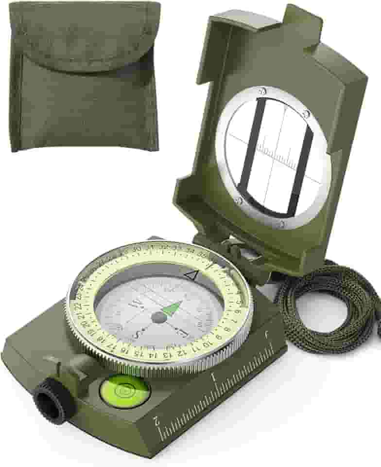 Sportneer Bússola militar para visualização de lentes com bolsa de transporte, à prova d'água e à prova de trepidação, verde militar