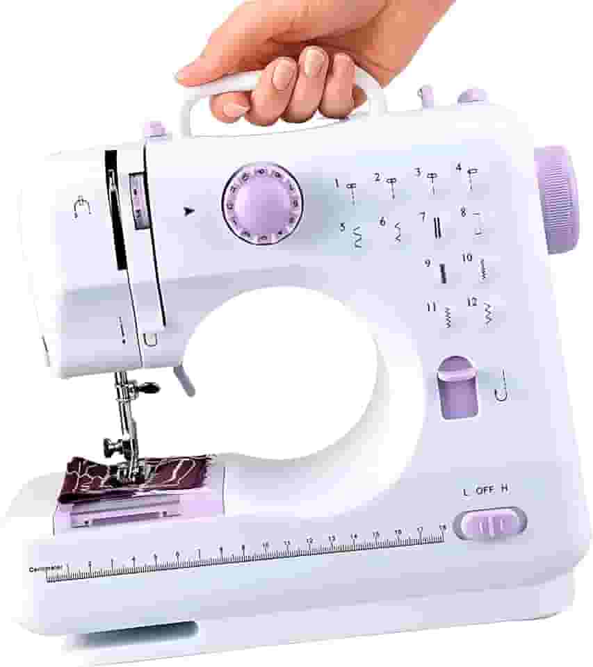 Máquina de Costura Doméstica Portátil – 12 Pontos de Costura – Bivolt 110/220 V, 2 Modos de Velocidades, Função de Costura Reversa, Iluminação por LED, Acionamento por Pedal + Kit de Acessórios