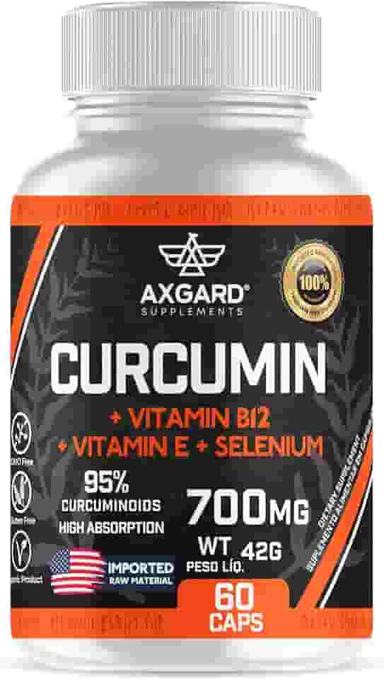 Curcuma (Extrato de rizomas de cúrcuma (Curcuma longa L.) + Vitamina B12 + Selênio e Vitamina E - 95% de curcumoides - 130 mg de rizomas de curcumina - 60 softcaps - Axgard Supplements