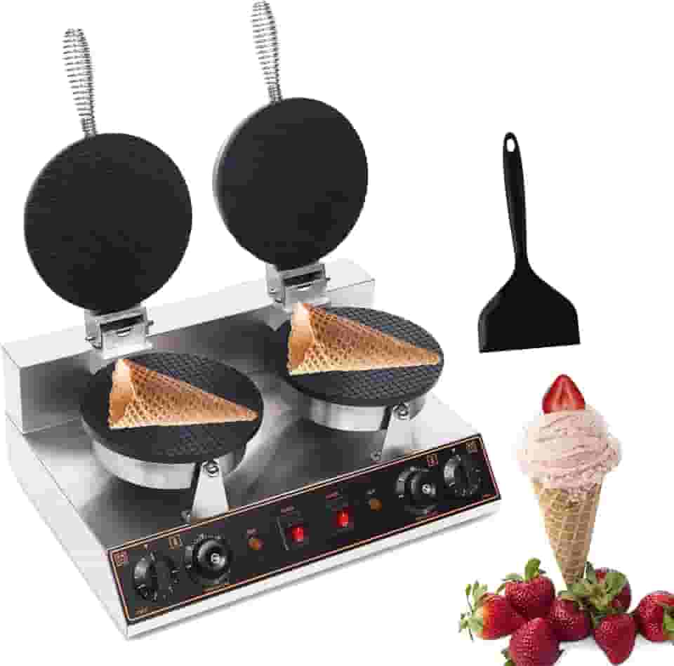CNAOHGHN Máquina comercial de fazer casquinha de sorvete, máquina elétrica de fazer casquinha de waffle de 1200 W, superfície antiaderente, tempo ajustável de 0 a 5 minutos
