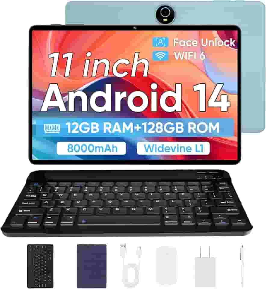 Tablet Android 14 2024, tablets Android mais recentes, tablet de 11 polegadas 12 GB + 128 GB + 1 TB de expansão, tablet 2 em 1 com teclado, suporte para desbloqueio facial, tablet PC octa-core, WiFi6,