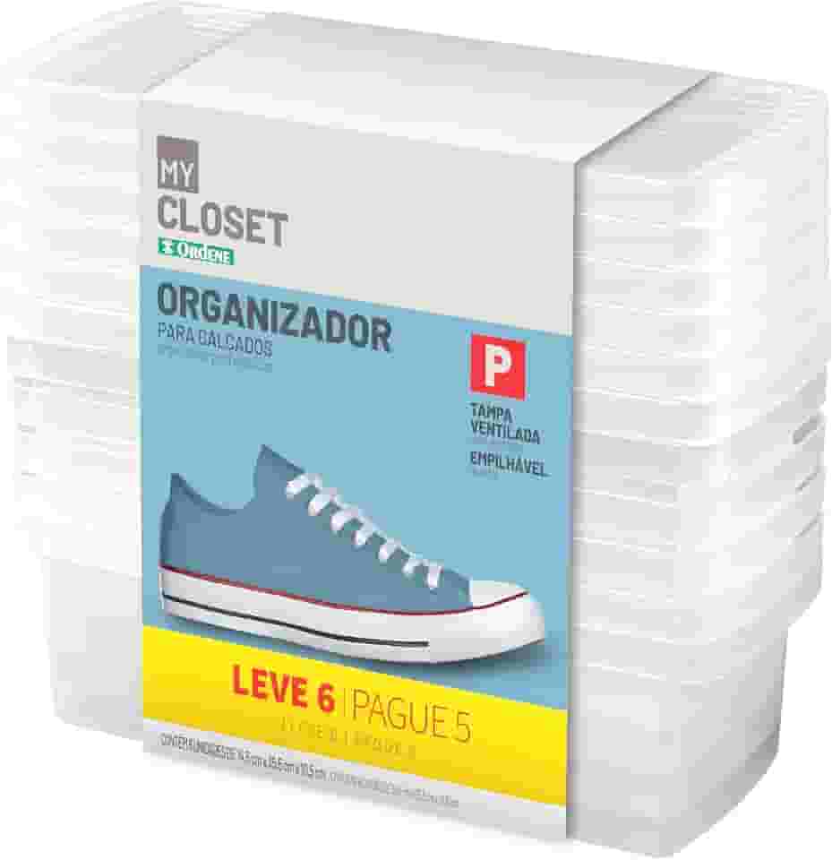Ordene - Conjunto de 6 Caixas Plástica Pequena para Sapato de Tamanho 28 à 34, Cor Cristal, Linha My Closet