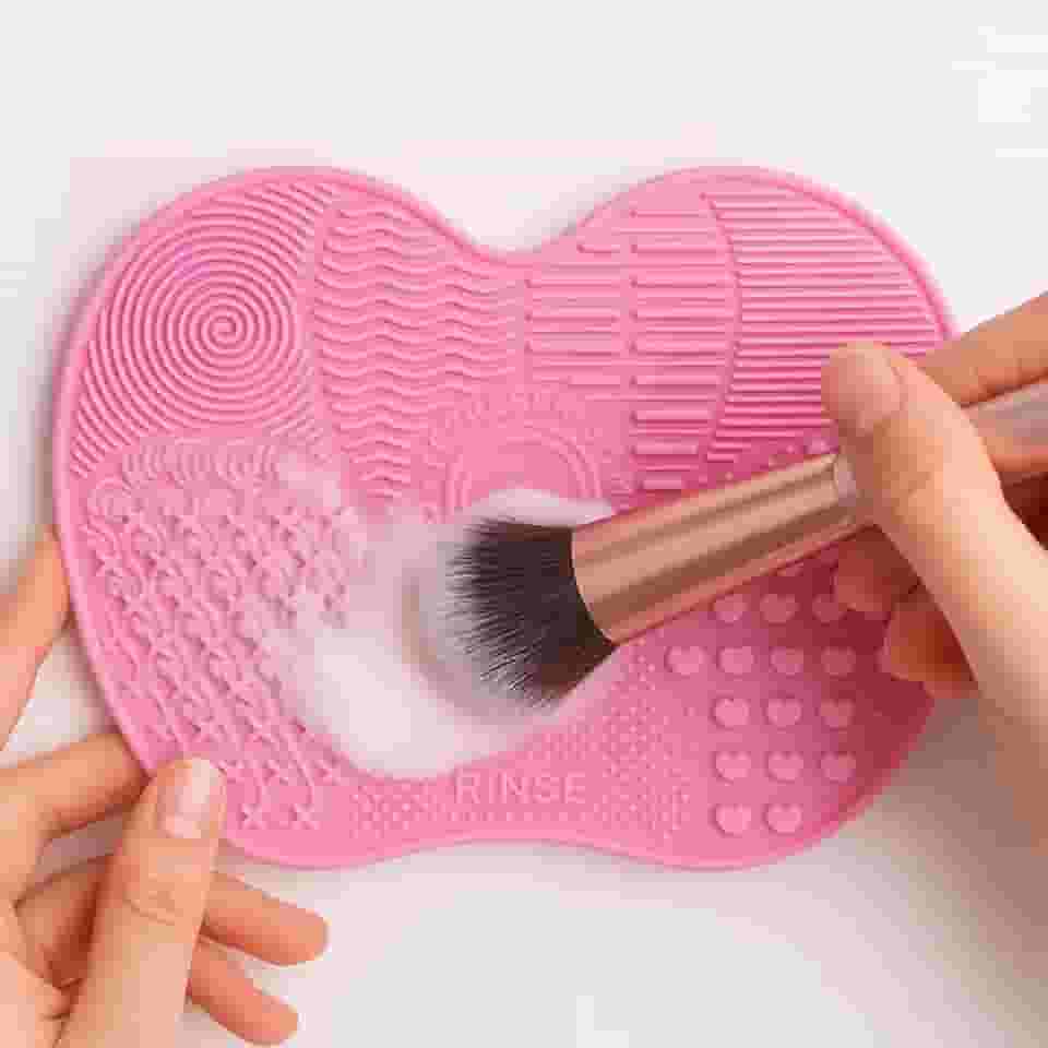 Tapete de limpeza de escova de maquiagem de silicone, tapete de limpeza de pincel de maquiagem, tapete de silicone para esfregão de maçã com ventosa, tapetes de limpeza de pincéis de maquiagem para