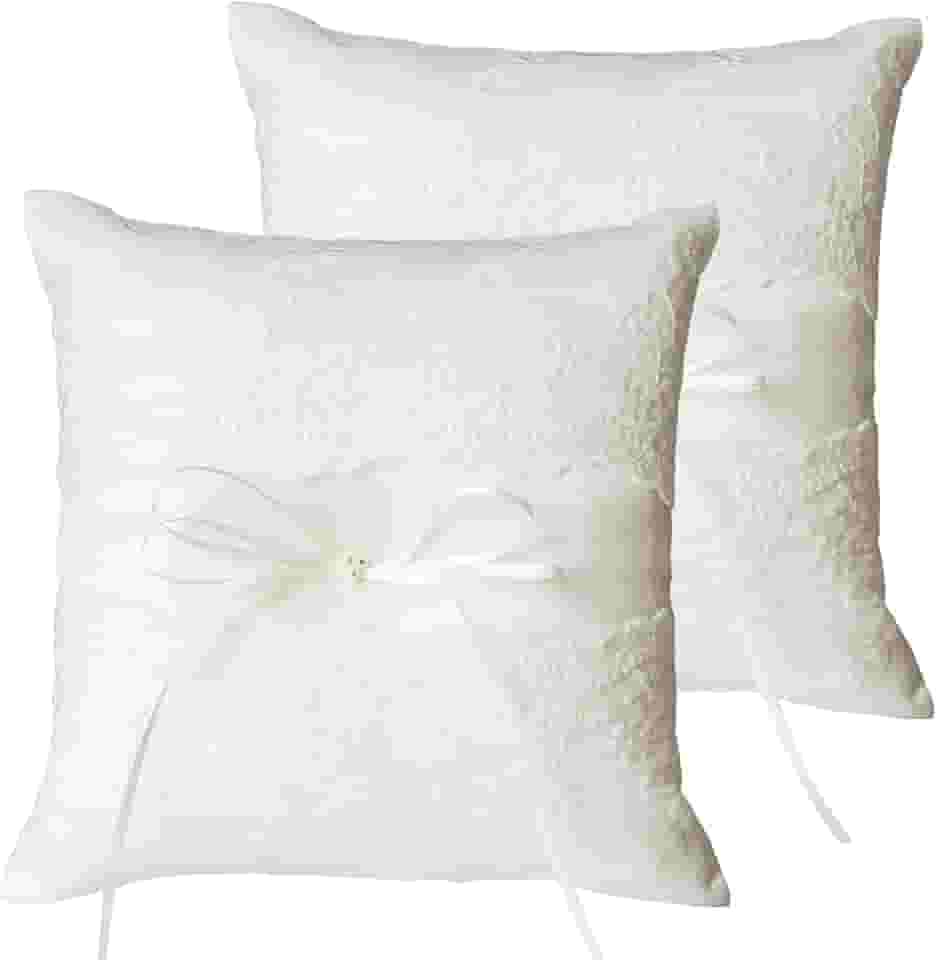 QIRMIZI Almofada de aliança de casamento de 2 peças - Almofada de renda pérola marfim para sua festa de casamento perfeita