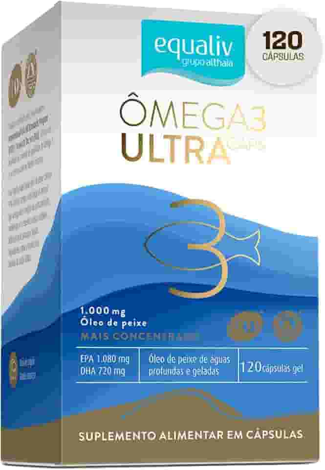 EQUALIV - Ômega 3 Ultra Caps - Suplemento Alimentar Concentrado à Base de Óleo de Peixe - Rico em Vitamina E - Sem Glúten - 120 Cápsulas em Gel, 1000mg