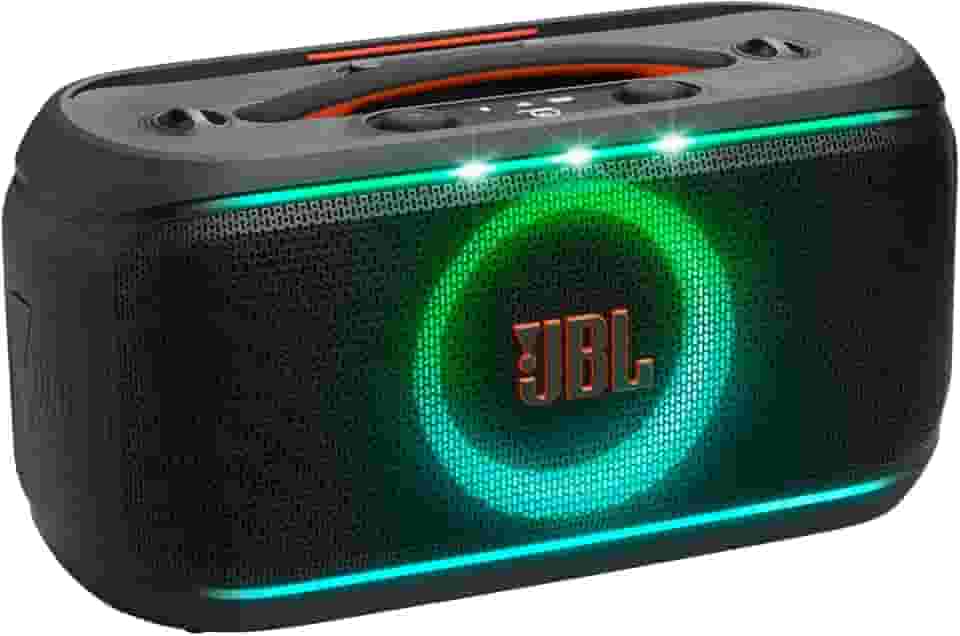 JBL PartyBox On-the-Go 2, alto-falante portátil Bluetooth para festa com microfone sem fio, luz dinâmica, 15 horas de reprodução, à prova d'água IPX4, som JBL Pro e conexão com vários alto-falantes