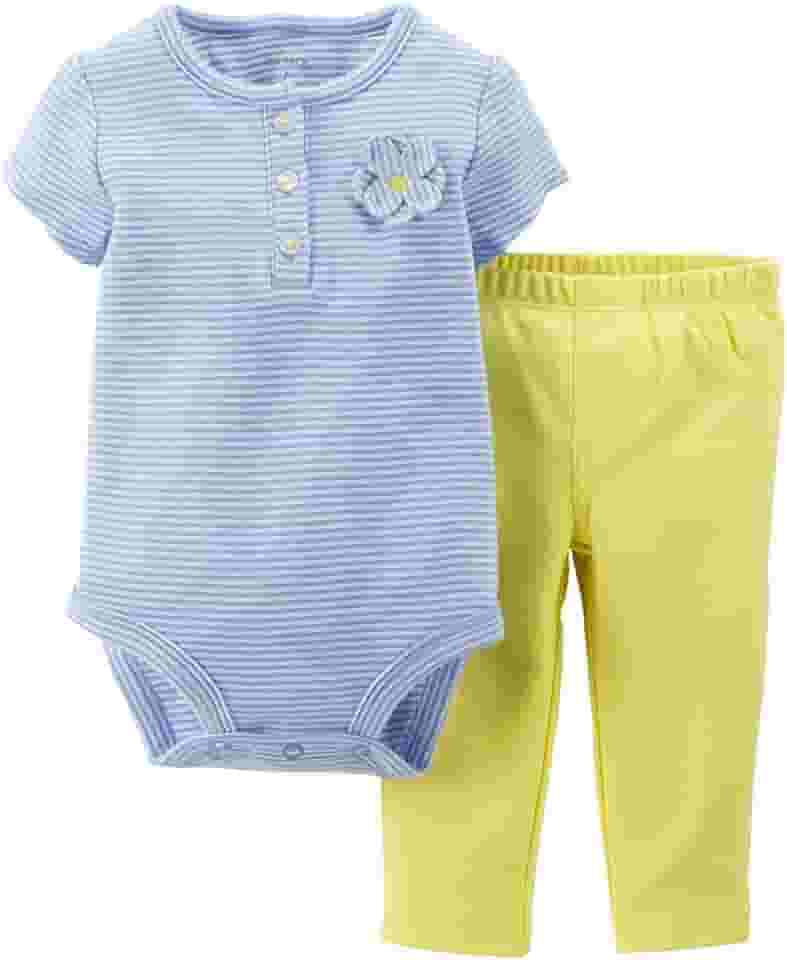 Conjunto de 2 peças de body e calça para bebês meninas, Amarelo, 3 Meses