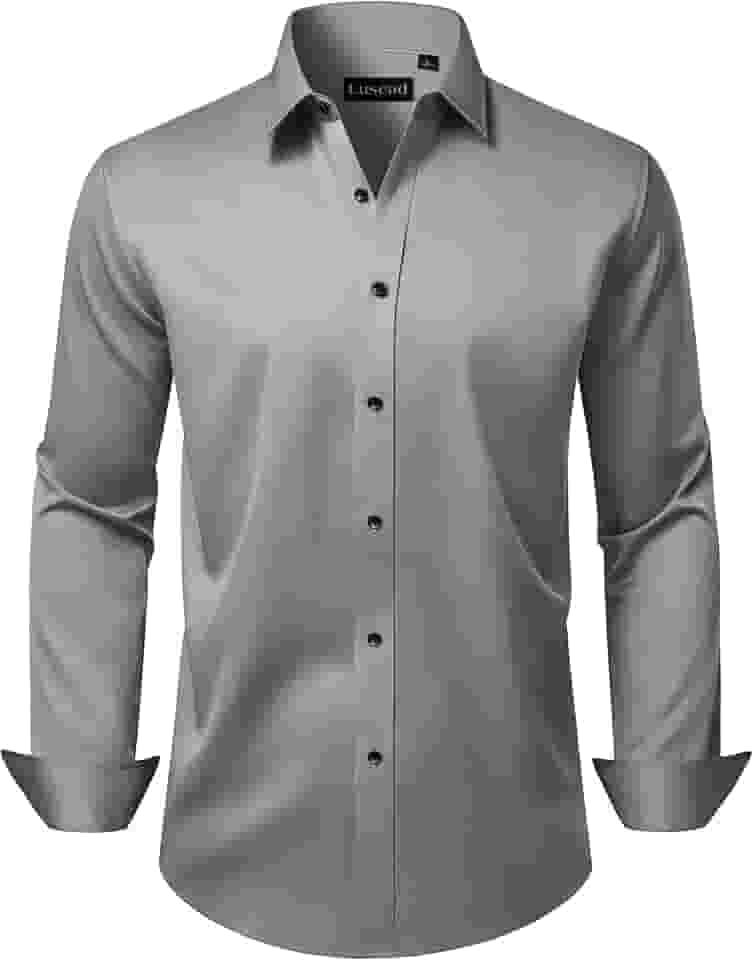 Camisa social masculina de manga comprida, elástica, sem rugas, para casamento, formal, negócios, com botões