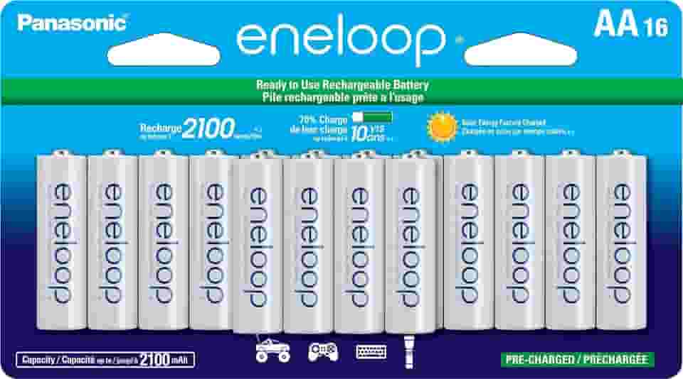 Eneloop Panasonic BK-3MCCA16FA AA 2100 Ciclo Ni-MH Baterias Recarregáveis Pré-Carregadas, Pacote com 16 Baterias