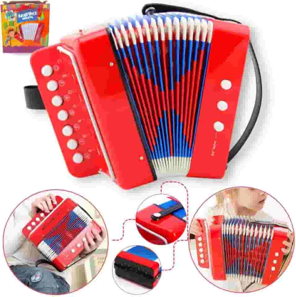 Sanfona Infantil Vermelha com 3 Baixos para Crianças Semi Profissional