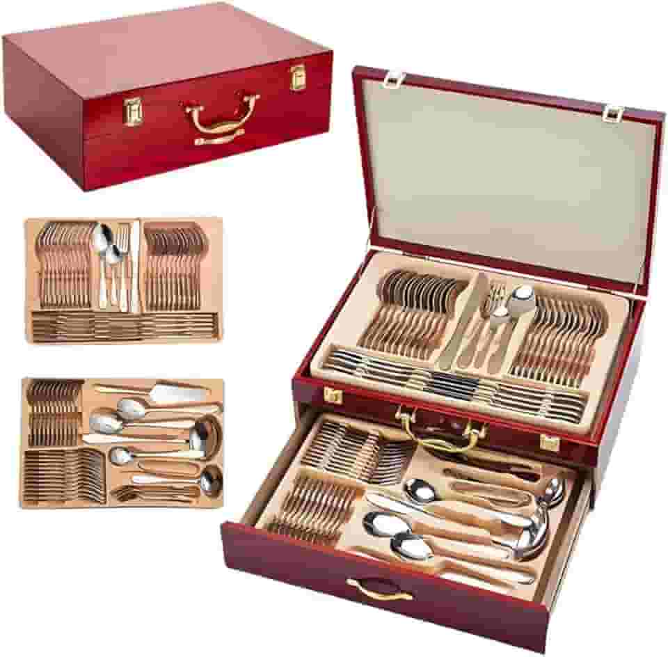 Faqueiro Inox Luxo 84 Peças Dourado com Maleta