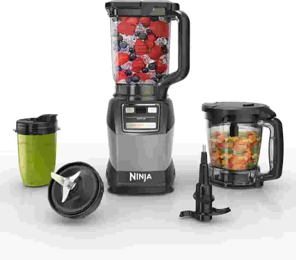 Liquidificador Ninja, sistema compacto de cozinha, 1200 W, 3 funções, smoothies, massas e bebidas congeladas, Auto-IQ, 2 L; jarra de 1 L Tigela de 530 ml Copo dose única, cinza, AMZ493BRN