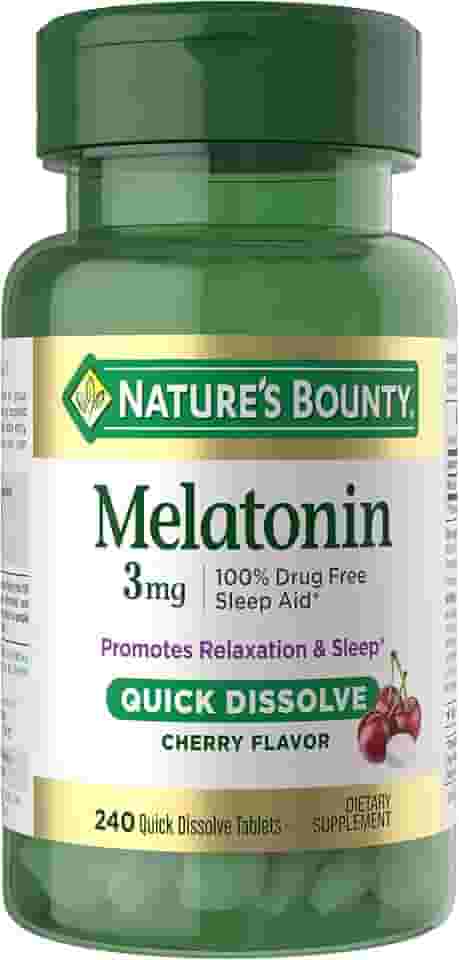 Nature’s Bounty Melatonina 3mg, Suporte, relaxamento e sono, 240 cápsulas de rápida absorção