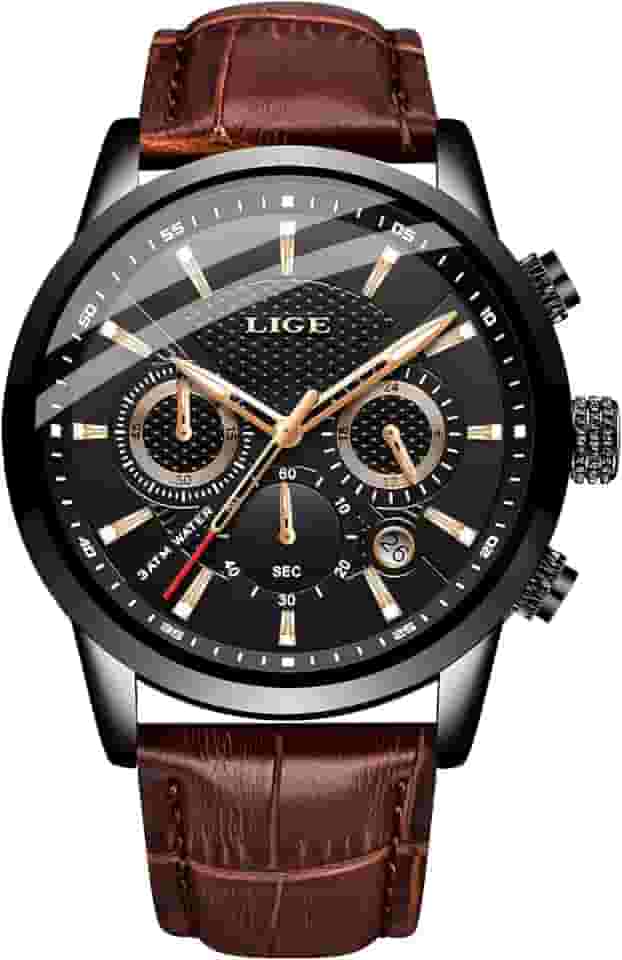 Relógios masculinos com cronógrafo, de couro, à prova d'água, analógico, quartzo, aço inoxidável, negócios, clássico, masculino