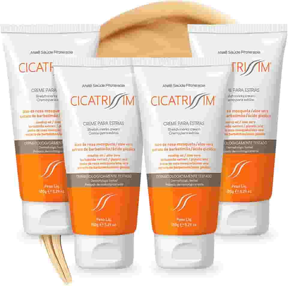 Cicatrissim Regeneração Completa Creme Para Estrias Vermelhas e Brancas - Kit 4 Unidades - Suaviza Estrias, Uniformiza e Firma a Pele - Todos os Tipos de Pele - 150g Cada