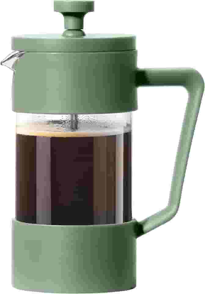 Oggi Cafeteira French Press (350 ml) - Vidro borossilicato, prensa de café, prensa francesa de xícara única, capacidade para 3 xícaras, verde oliva
