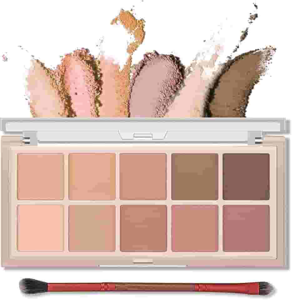 Erinde Paleta de sombras nude de 10 cores, maquiagem de sombra marrom bege claro fosco, ultra-misturável, pigmentada de longa duração, palete de maquiagem neutra para olhos com pincel, kit de presente