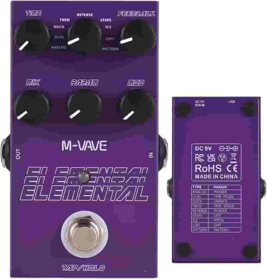 KINGSTER M-VAVE VEDO Pedal de Delay Digital Elemental: 9 Efeitos de Atraso, Modos TAP/HOLD, Alimentação USB/DC 9V, Design em Ferro Roxo Resistente - Perfeito para Guitarra, Baixo