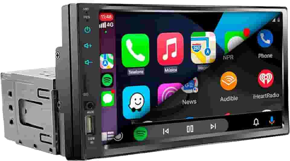 MULTIMÍDIA MP5, 1 DIN TELA DE 7" FULL TOUCH, FM, USB, SD CARD, AUXILIAR, BLUETOOTH, ESPELHA ANDROID E IOS, CARPLAY E ANDROID AUTO VIA FIO