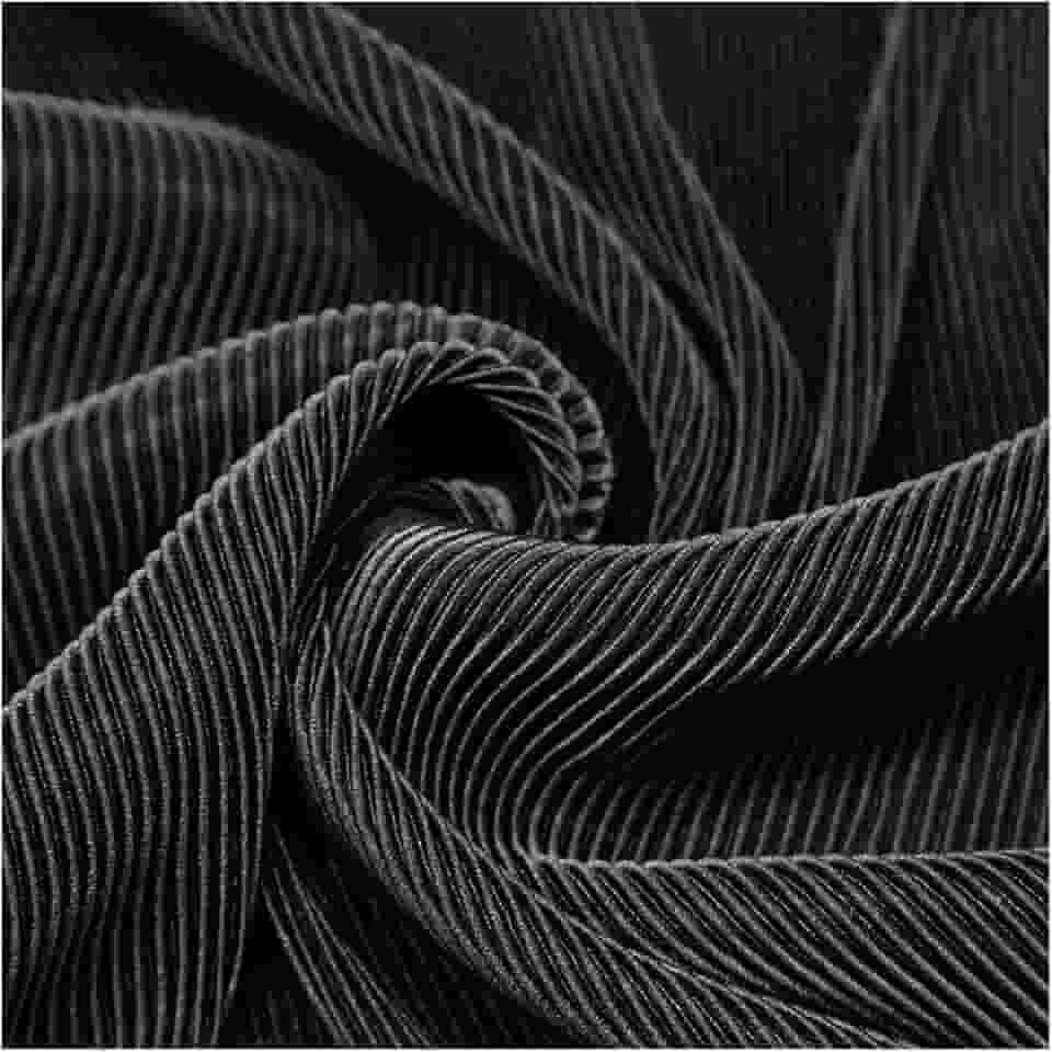 Tecido plissado tecido elástico linha textura elástica listras finas tecido designer para calças sociais terno costura 150 cm largura M105F2 (preto)