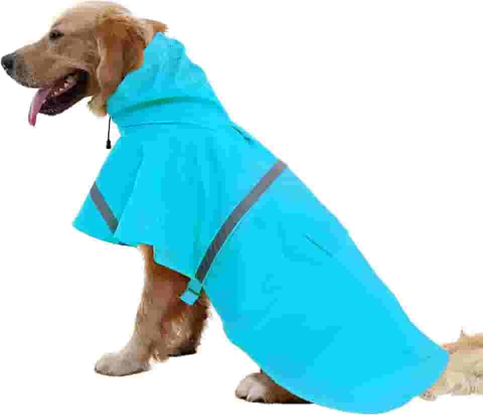 NACOCO Capa de chuva para cachorro grande, ajustável, à prova de água, leve, com capuz e tira refletiva (M, azul lago)