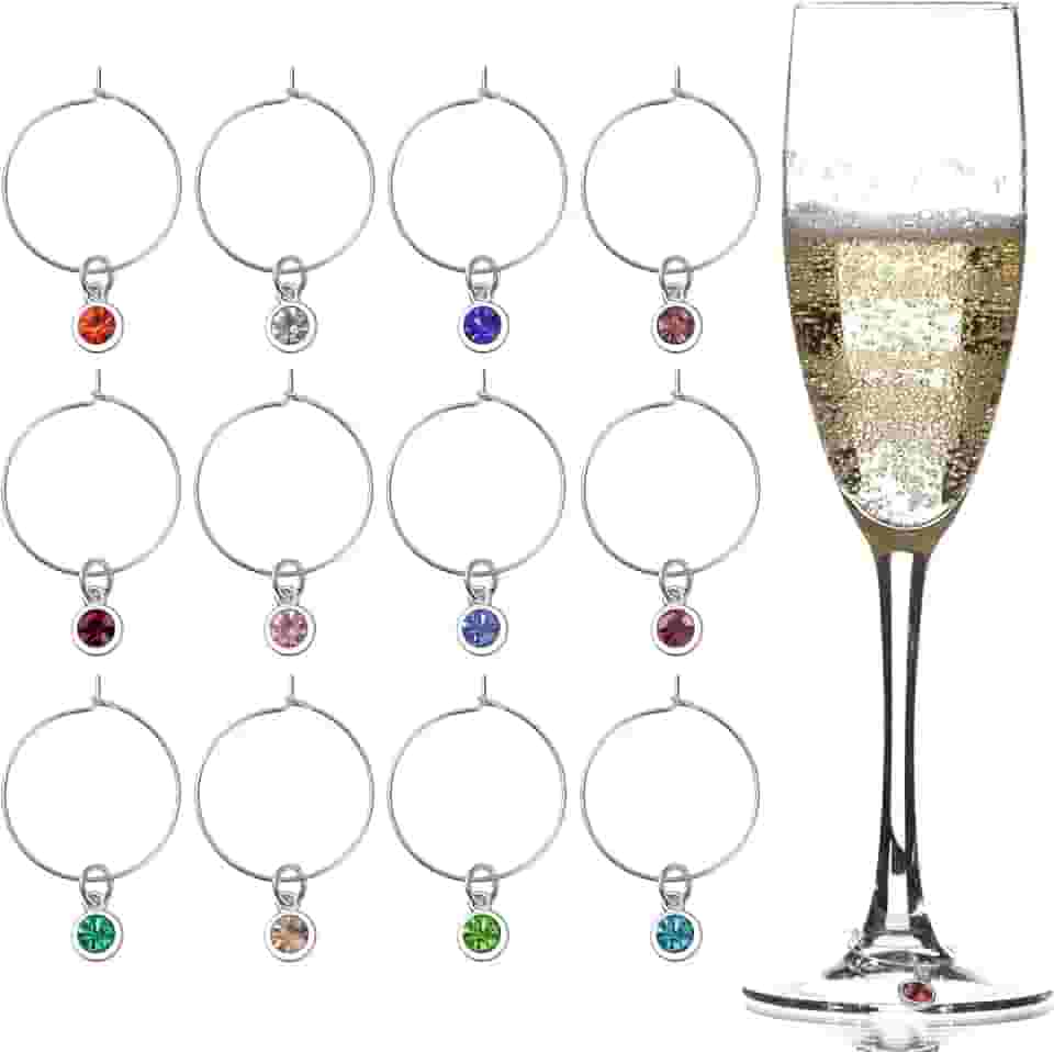 Junkin 24 peças de marcadores de vidro de Natal marcadores para copos de haste marcadores de bebida anéis de vidro com bolsa de veludo identificador de óculos para decoração de despedida de solteira