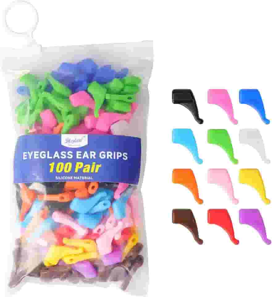 (100 pares) Suporte de óculos para crianças com pontas macias de silicone antiderrapante para óculos de design infantil e uso hospitalar (100 pares de cores aleatórias)