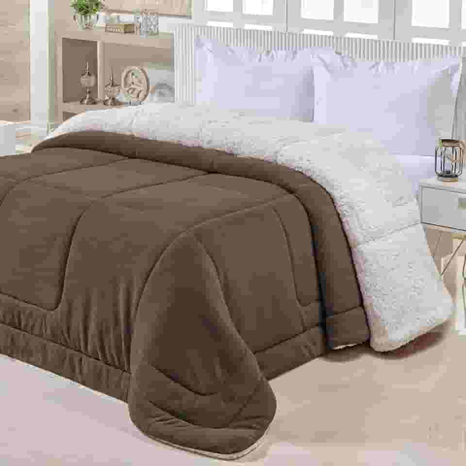Cobedrom Casal Queen Sherpa Edredom Pele de Carneiro Cobertor Dupla Face (Marrom)