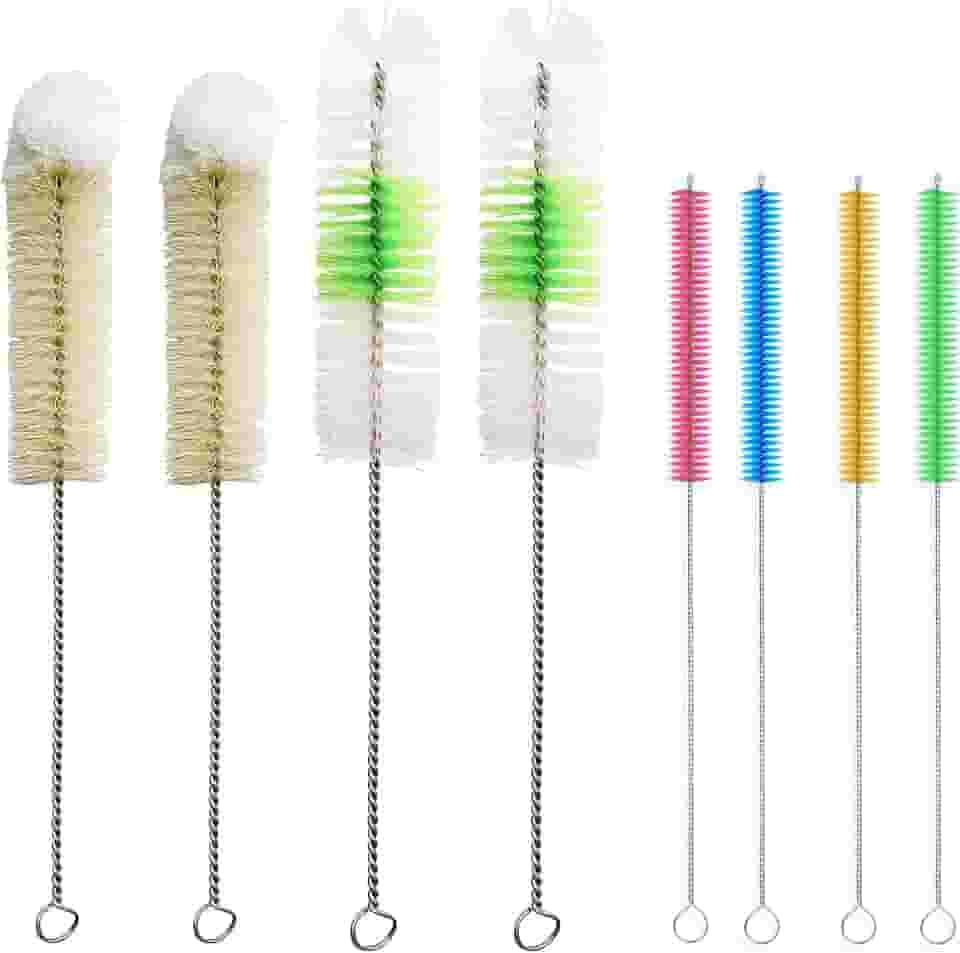 Kit de limpeza de narguilé, conjunto de escovas de garrafa, kit de 8 escovas de limpeza premium para garrafa de água de limpeza de shisha, recipientes de vidro de pescoço estreito, itens difíceis de