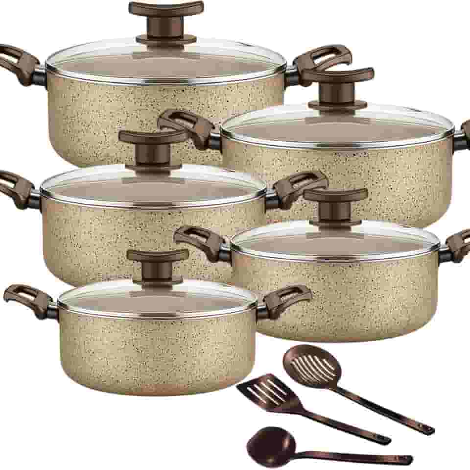 Jogo de Caçarolas Marpal 05 Peças Bianco Teflon Antiaderente com Tampa de Vidro