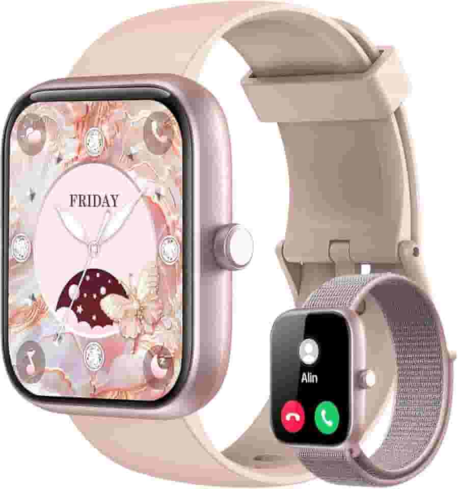 Smartwatch Feminino, Tela HD de 1,83" Relógio Fitness com Alexa, 120 Esportes, Frequência Cardíaca e Monitoramento do Sono, IP68 à rova d'água, Compatível com Android iOS, 2 Pulseiras (Rosa)